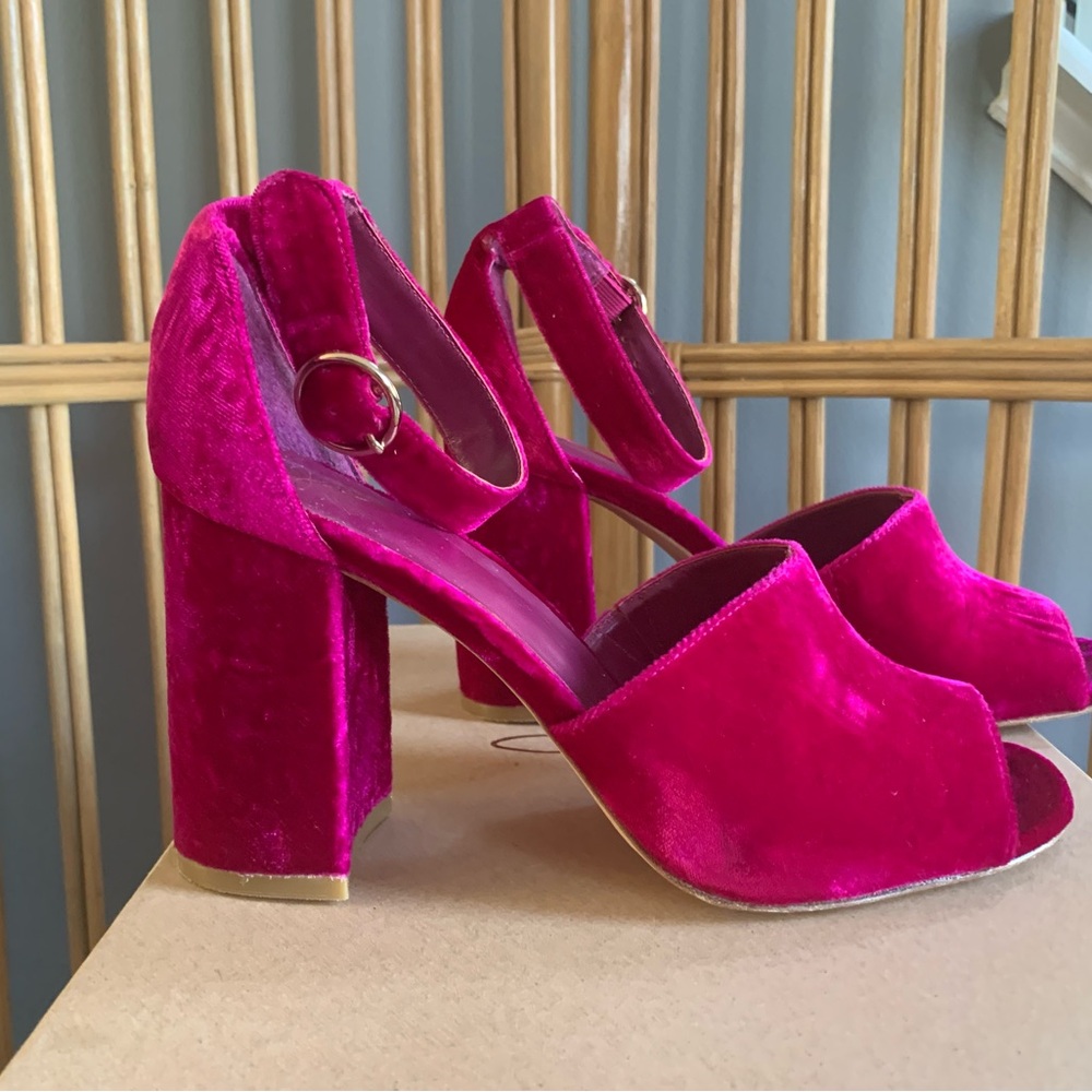 Joie Hot Pink Velvet Block Heel Sandals